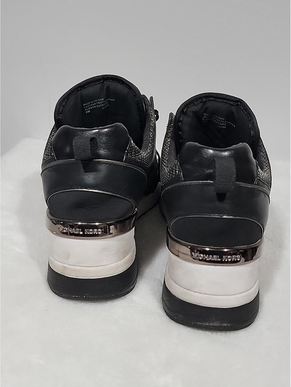 Michael Kors Georgia Mixed-media Wedge Sneakers In Black Size 9 - Picture 8 of 9